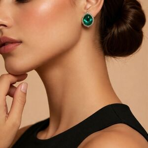 Emerald Green and Silver Teardrop Earrings